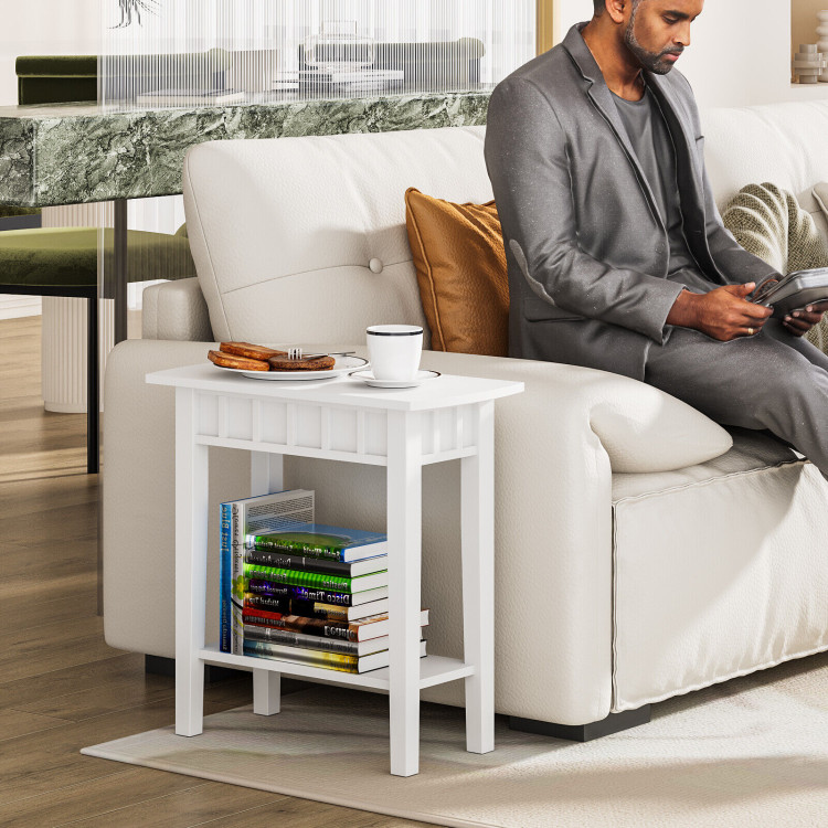 2-Tier Narrow Wood End Table with Storage Shelf for Small Spaces-WhiteCostway Gallery View 8 of 10